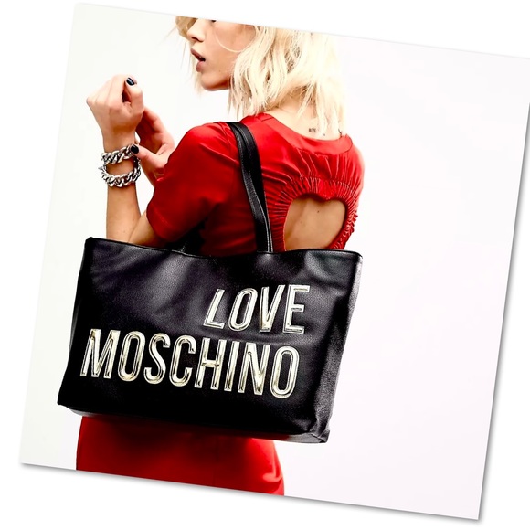 🆕 Moschino Love Black Large Tote plus Bonus Twilly